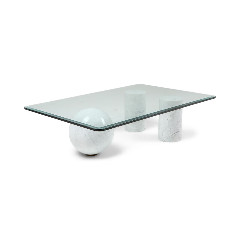 Vintage Italian white marble coffee table by Massimo Vignelli, 1970s