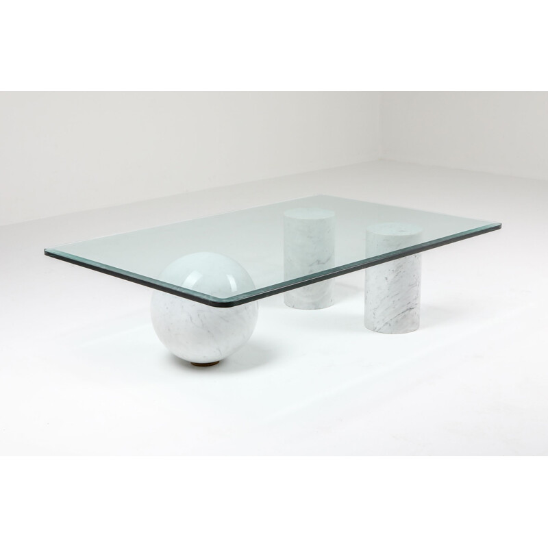 Vintage Italian white marble coffee table by Massimo Vignelli, 1970s