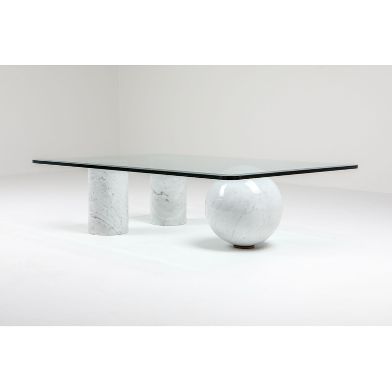 Vintage Italian white marble coffee table by Massimo Vignelli, 1970s