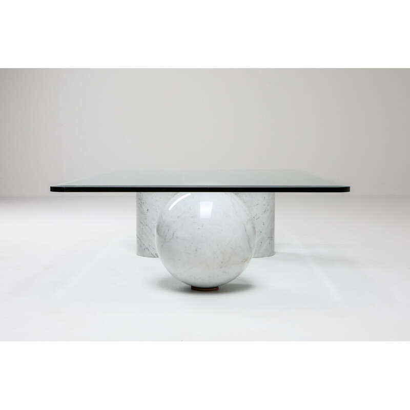 Table basse vintage en marbre blanc italien par Massimo Vignelli, 1970