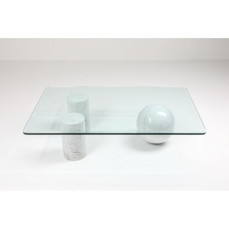 Table basse vintage en marbre blanc italien par Massimo Vignelli, 1970