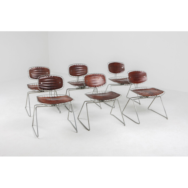 Suite de 6 chaises vintage "Treilli" ou Beaubourg, Michel Cadestin, 1976