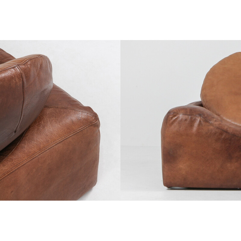 Set of 5 vintage leather lounge chairs with adjustable semi circular cushion, 1970s