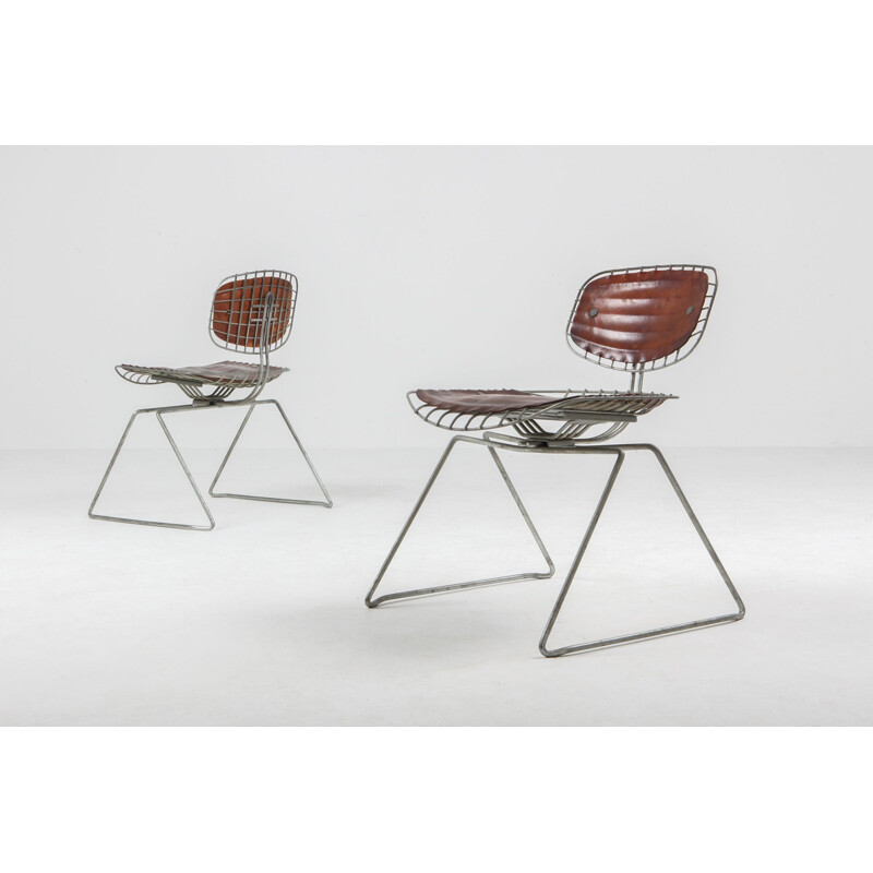 Set of 8 vintage Beaubourg wire chairs by Michel Cadestin for Centre Pompidou, 1977
