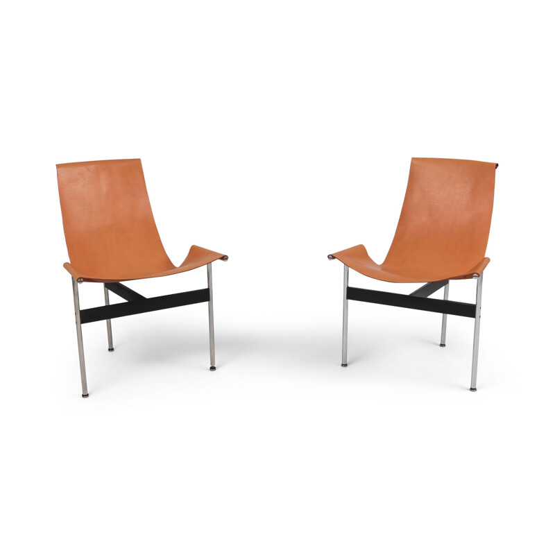 Ein Paar Vintage-Stühle aus verchromtem Stahl und cognacfarbenem Leder von Katavolos, Kelley und Littell, Usa 1952