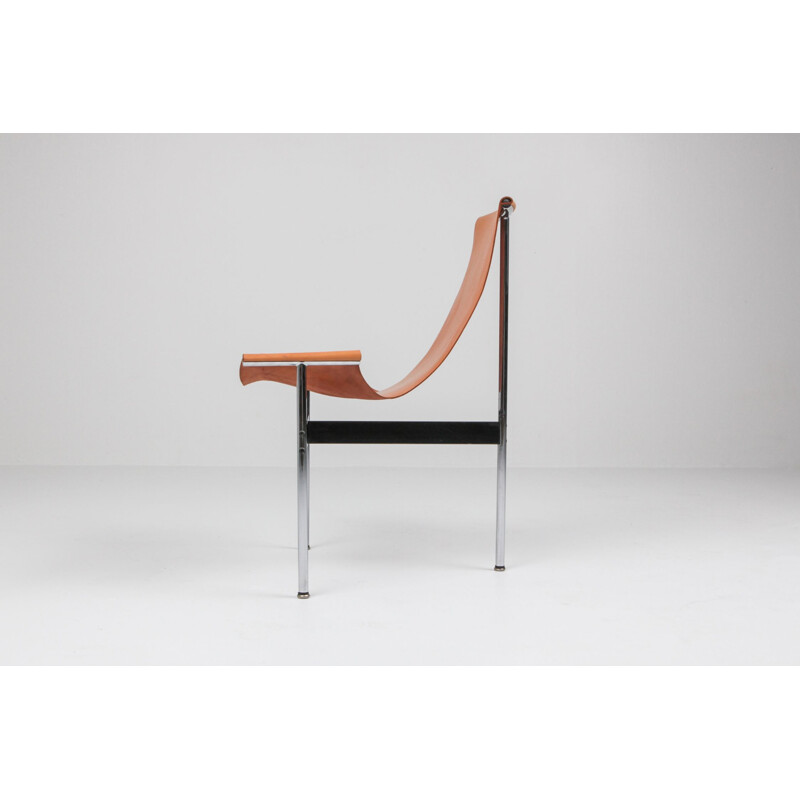 Paire de chaises vintage en acier chromé et cuir cognac par Katavolos, Kelley et Littell, États-Unis 1952