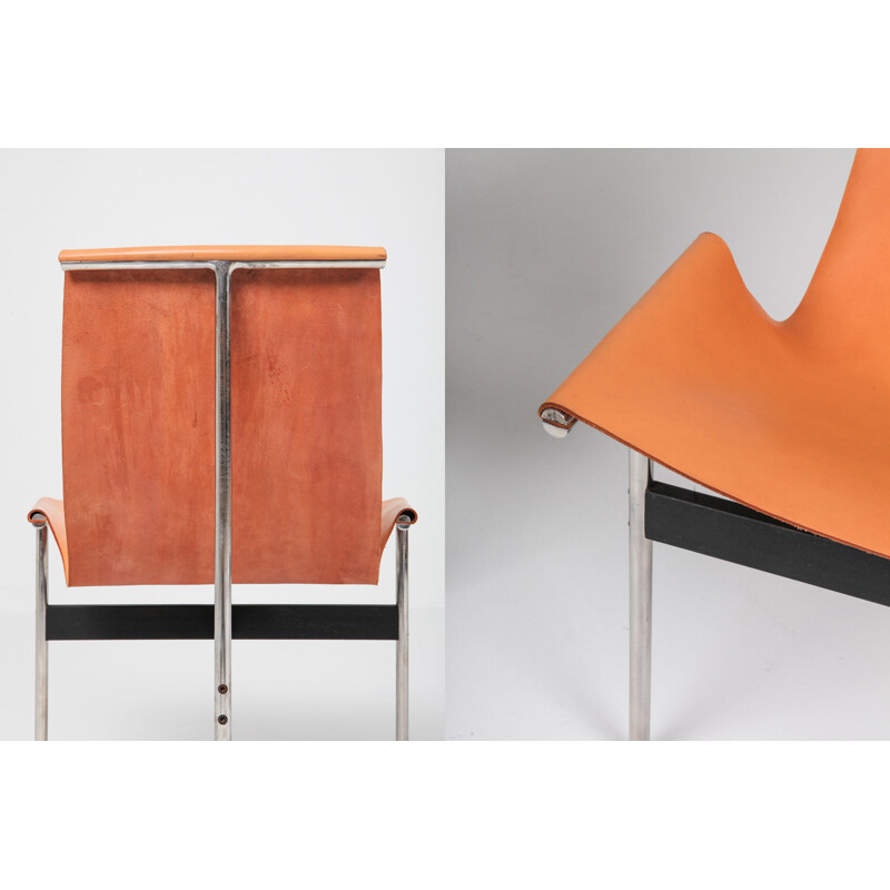 Paire de chaises vintage en acier chromé et cuir cognac par Katavolos, Kelley et Littell, États-Unis 1952