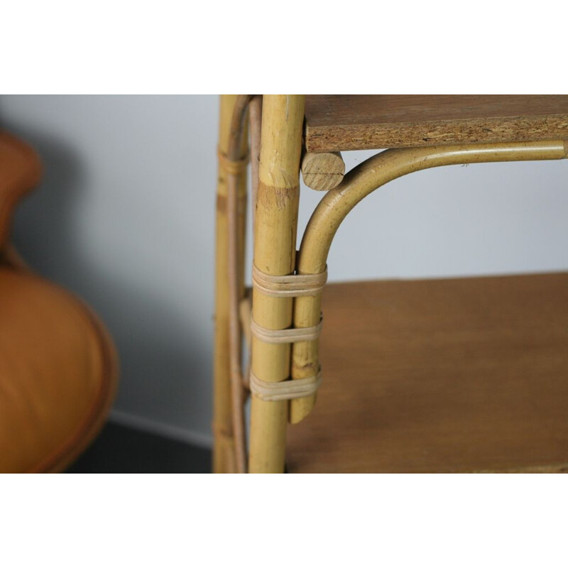 Vintage rattan and oak shelf, 1970s