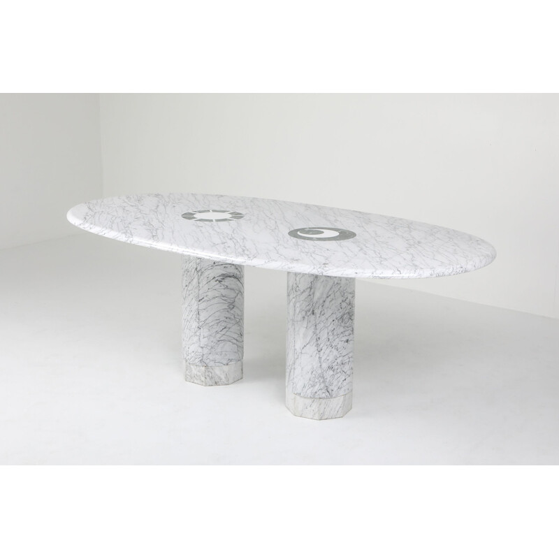 Table à repas vintage en marbre "Sole e Luna" par Adolfo Natalini pour Up & Up, 1990