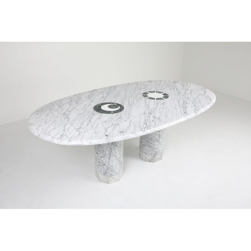 Table à repas vintage en marbre "Sole e Luna" par Adolfo Natalini pour Up & Up, 1990