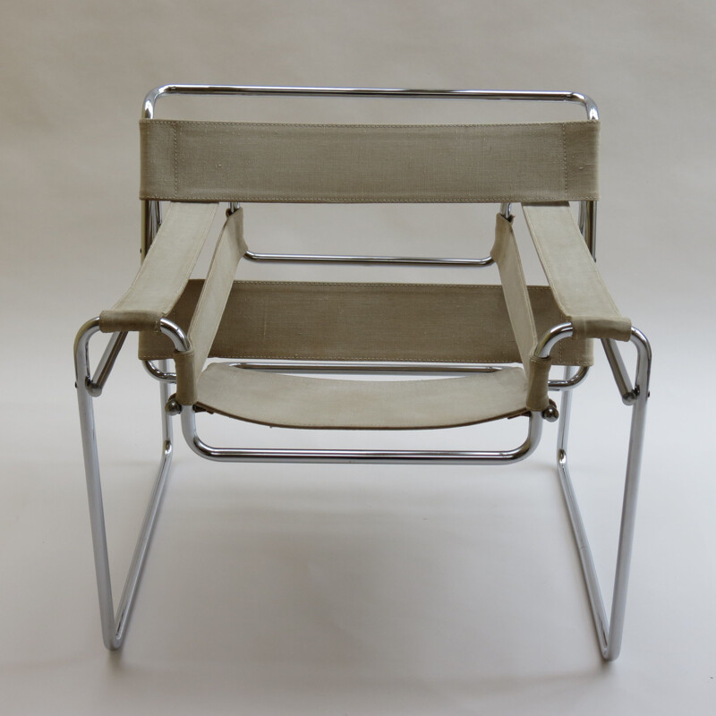 Vintage "B3 Wassily" beige chair by Marcel Breuer for Gavina, Italy, 1960s