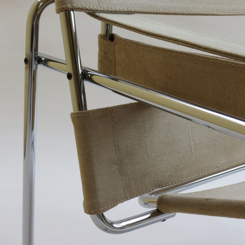 Chaise beige vintage "B3 Wassily" de Marcel Breuer pour Gavina, Italie, 1960
