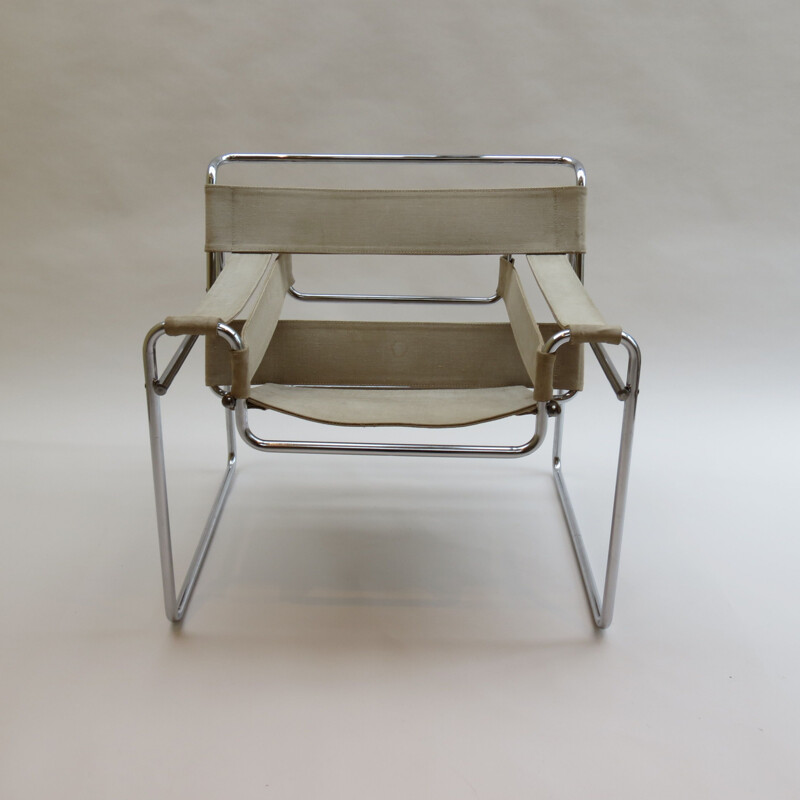 Vintage "B3 Wassily" beige chair by Marcel Breuer for Gavina, Italy, 1960s