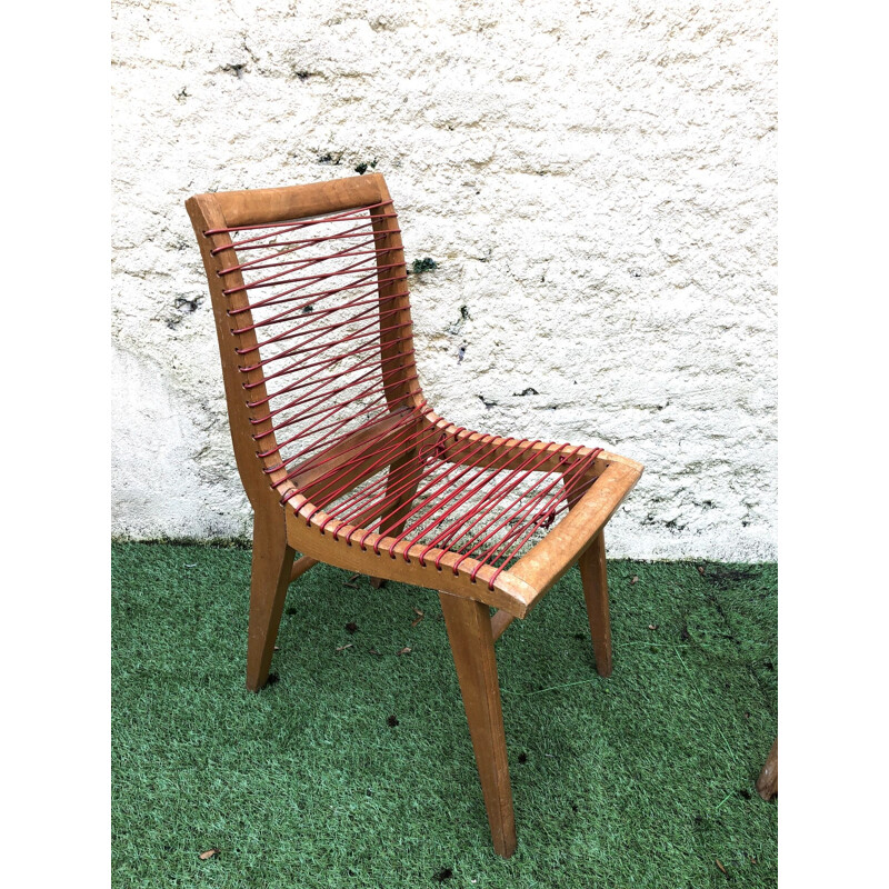 Conjunto de 2 cadeiras scoubidou vintage por Louis Sognot, 1950