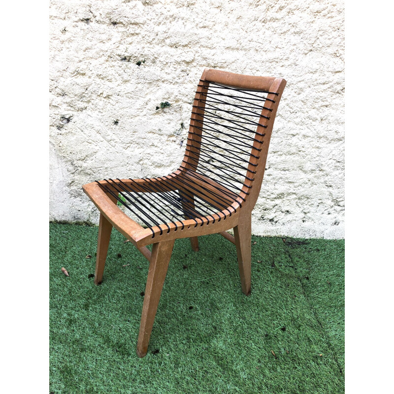 Set of 2 vintage chairs in scoubidou by Louis Sognot, 1950s