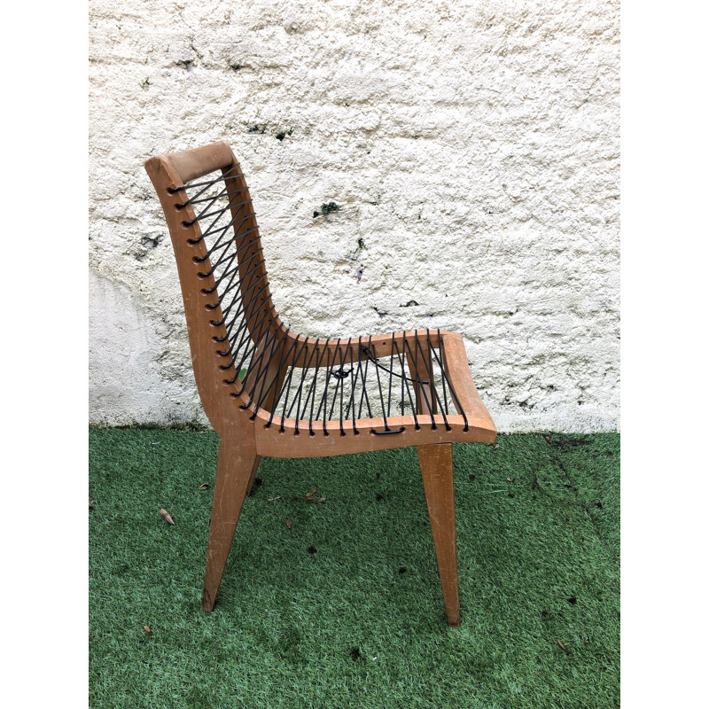 Set of 2 vintage chairs in scoubidou by Louis Sognot, 1950s