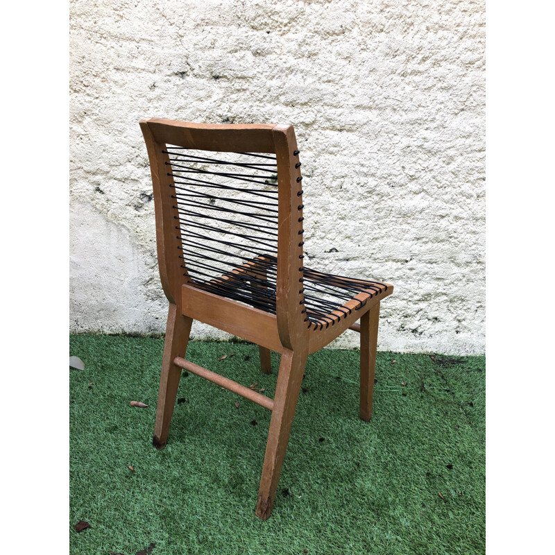 Set of 2 vintage chairs in scoubidou by Louis Sognot, 1950s