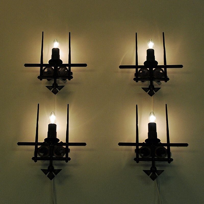 Pair of vintage iron wall lamps by Karl B. Bilgrei, Norway, 1970s