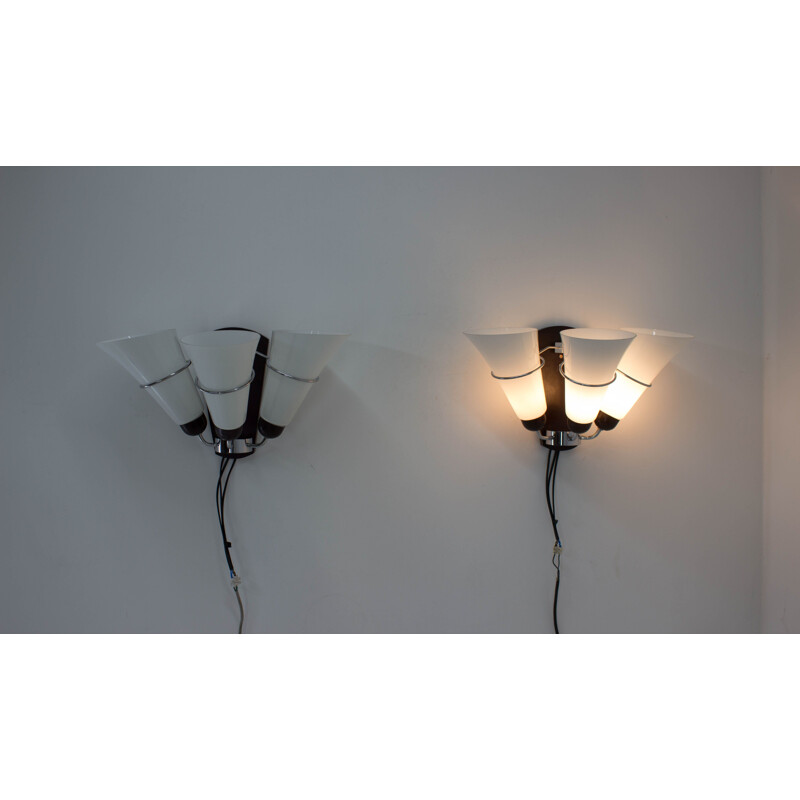 Pair of glass vintage wall lamps, Czechoslovakia,1970s