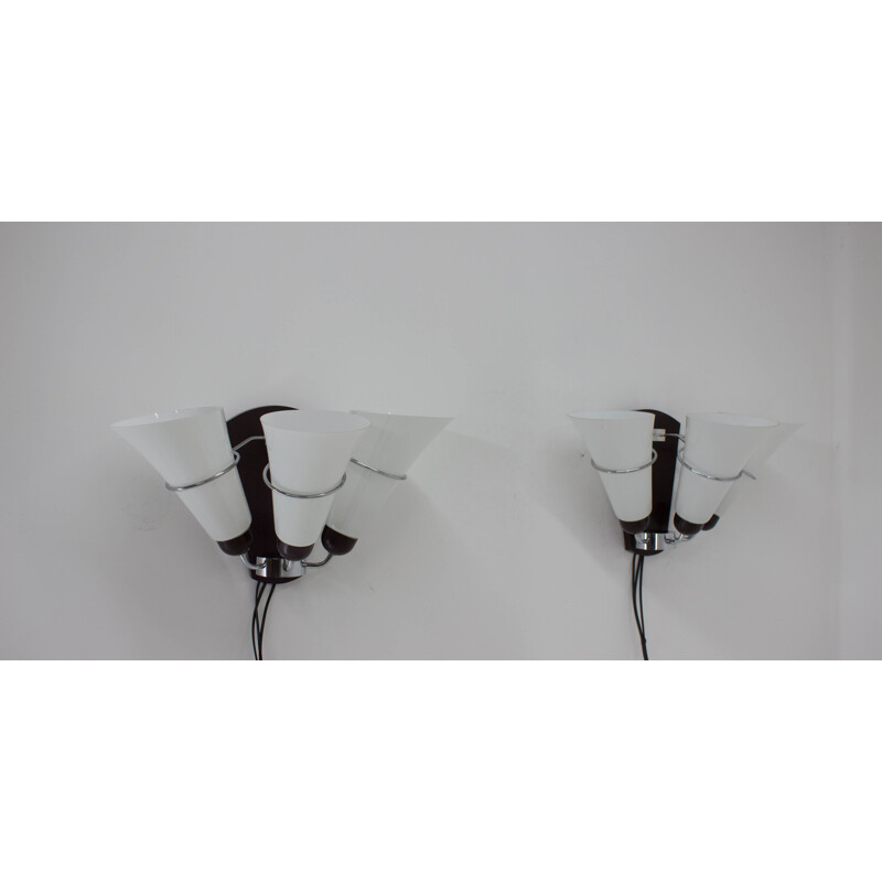 Pair of glass vintage wall lamps, Czechoslovakia,1970s