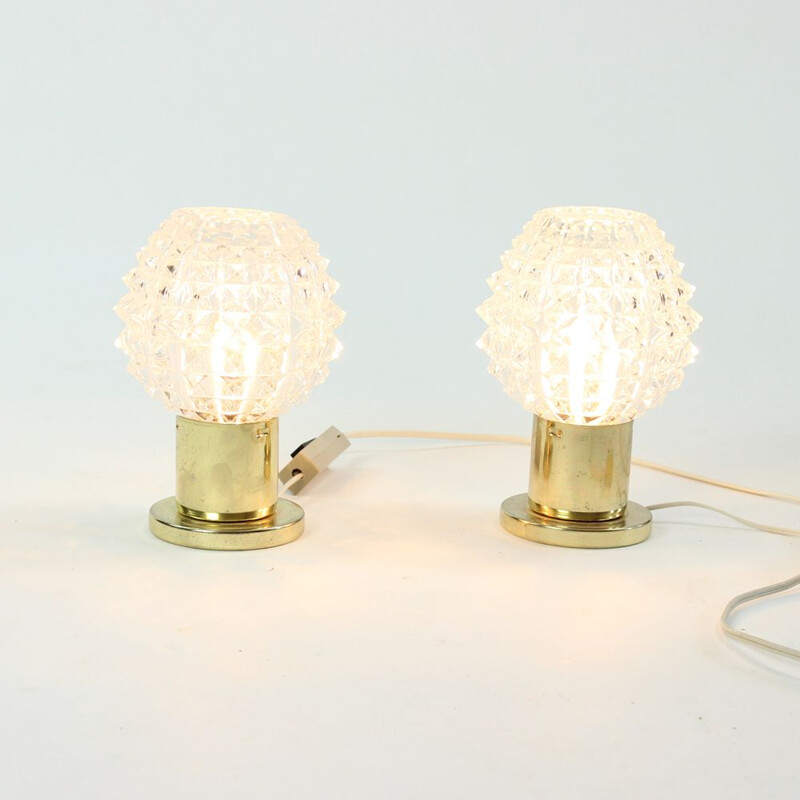 Pair of glass and brass vintage table lamps from Lustry Kamenicky Senov, 1970s