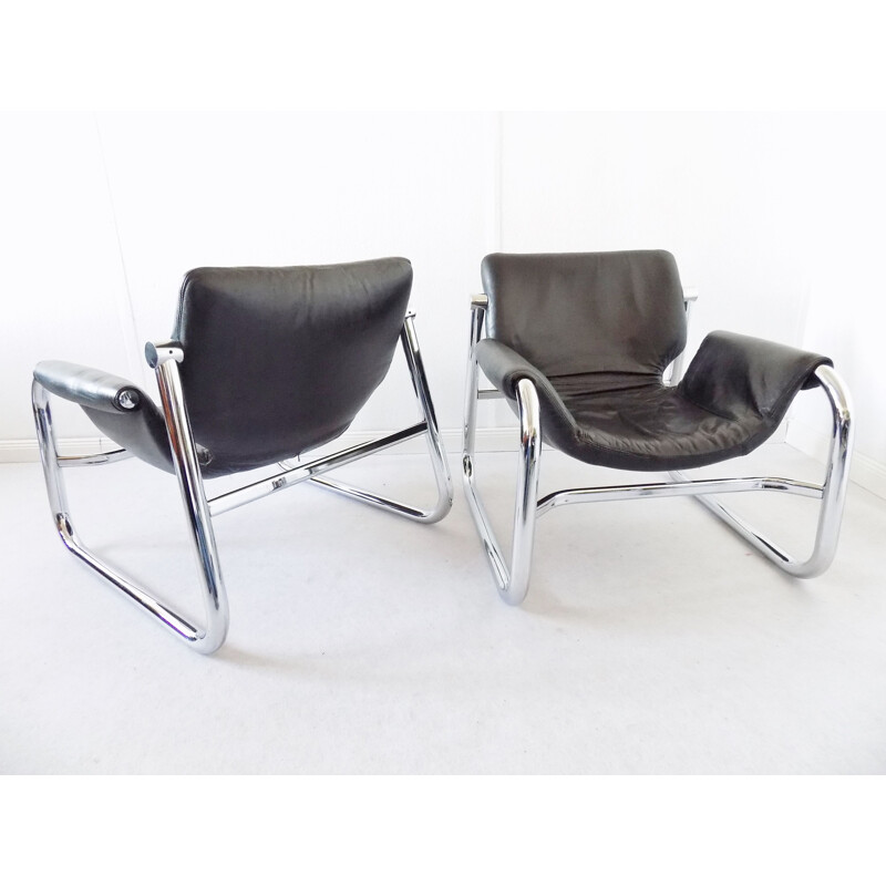 Vintage Alpha Sling leather chair by Maurice Burke for Pozza, 1960s