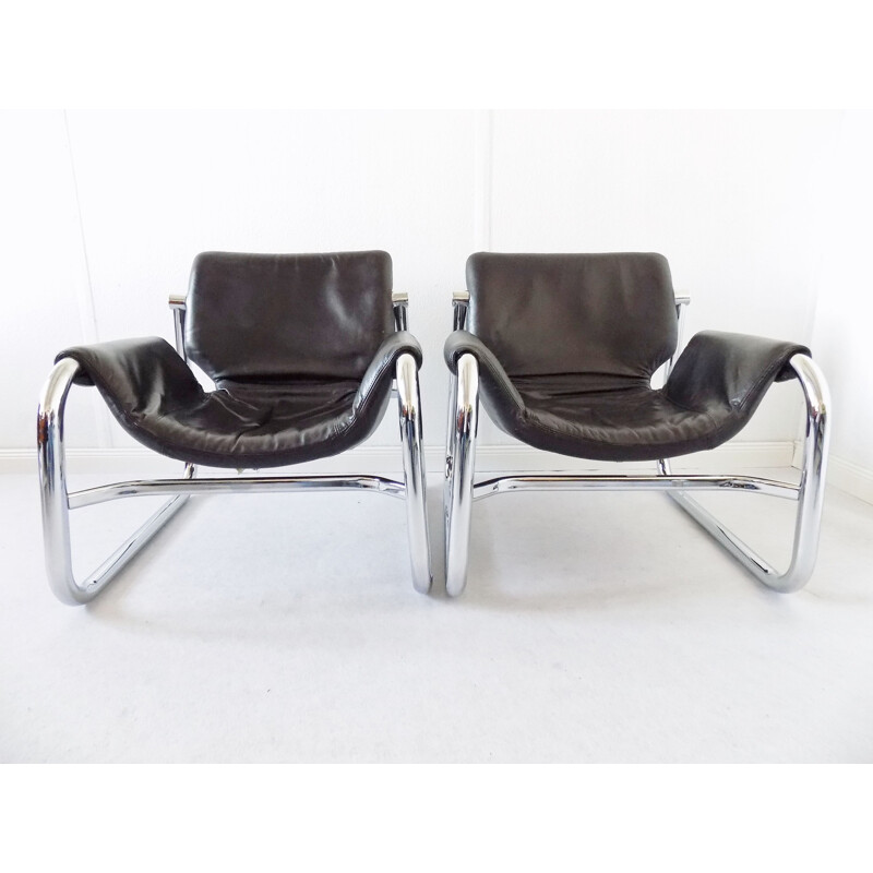 Vintage Alpha Sling leather chair by Maurice Burke for Pozza, 1960s