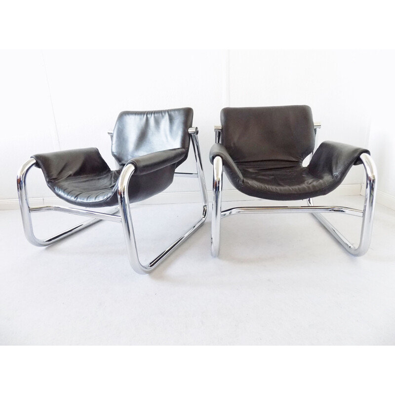 Vintage Alpha Sling leather chair by Maurice Burke for Pozza, 1960s