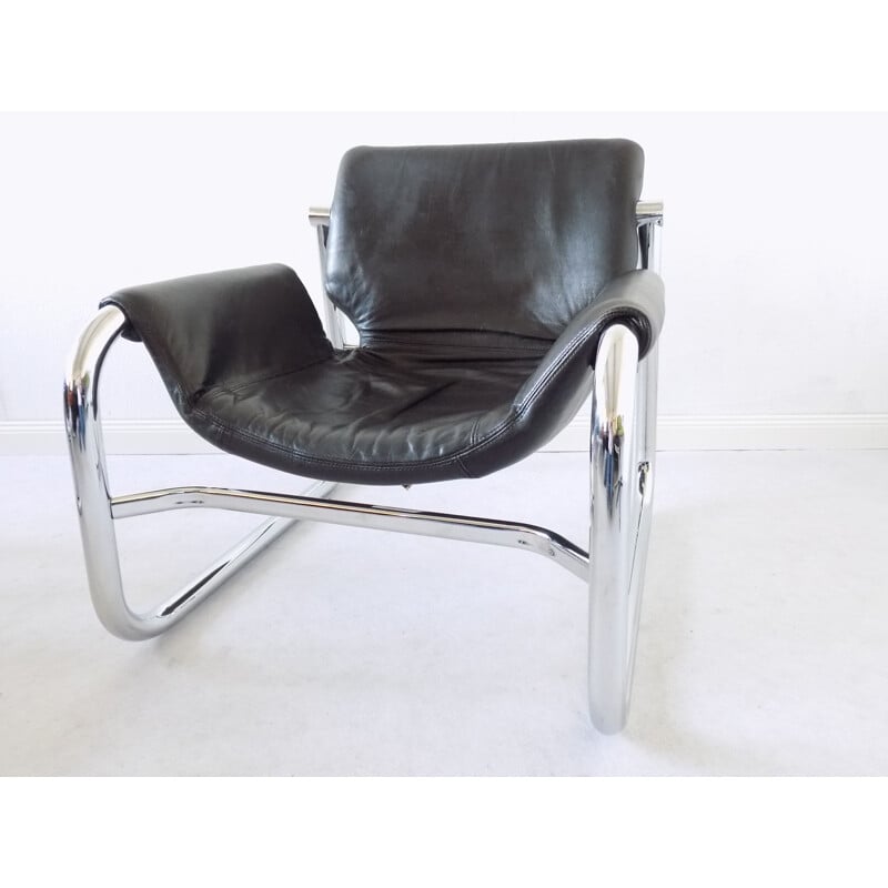 Vintage Alpha Sling leather chair by Maurice Burke for Pozza, 1960s