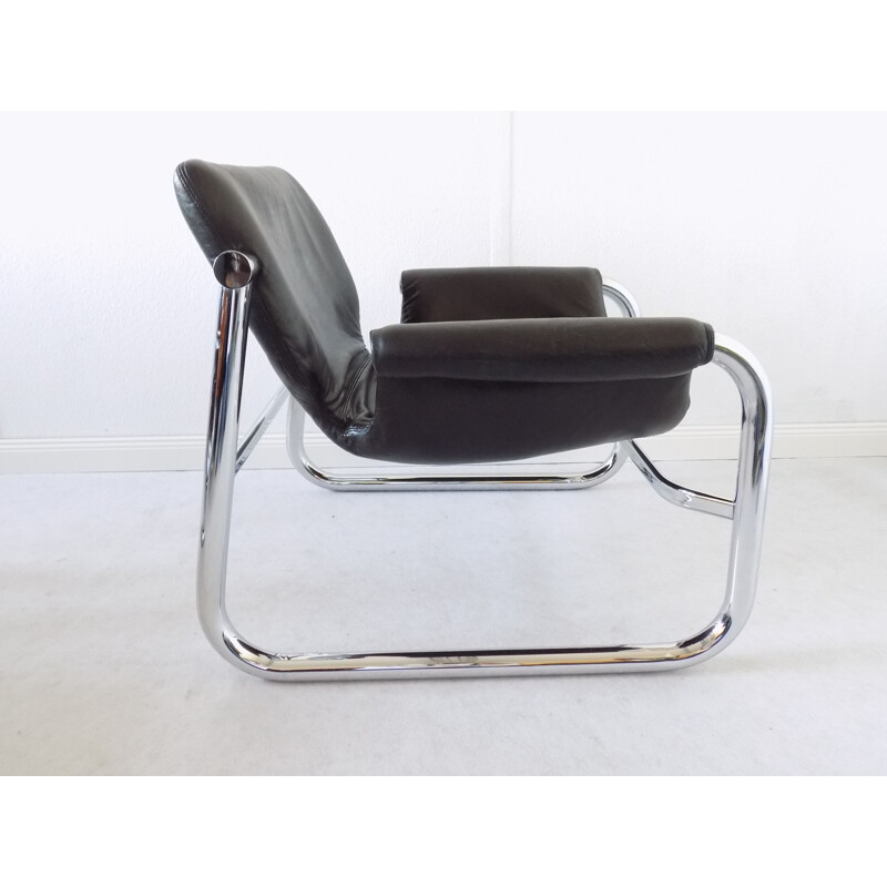 Vintage Alpha Sling leather chair by Maurice Burke for Pozza, 1960s