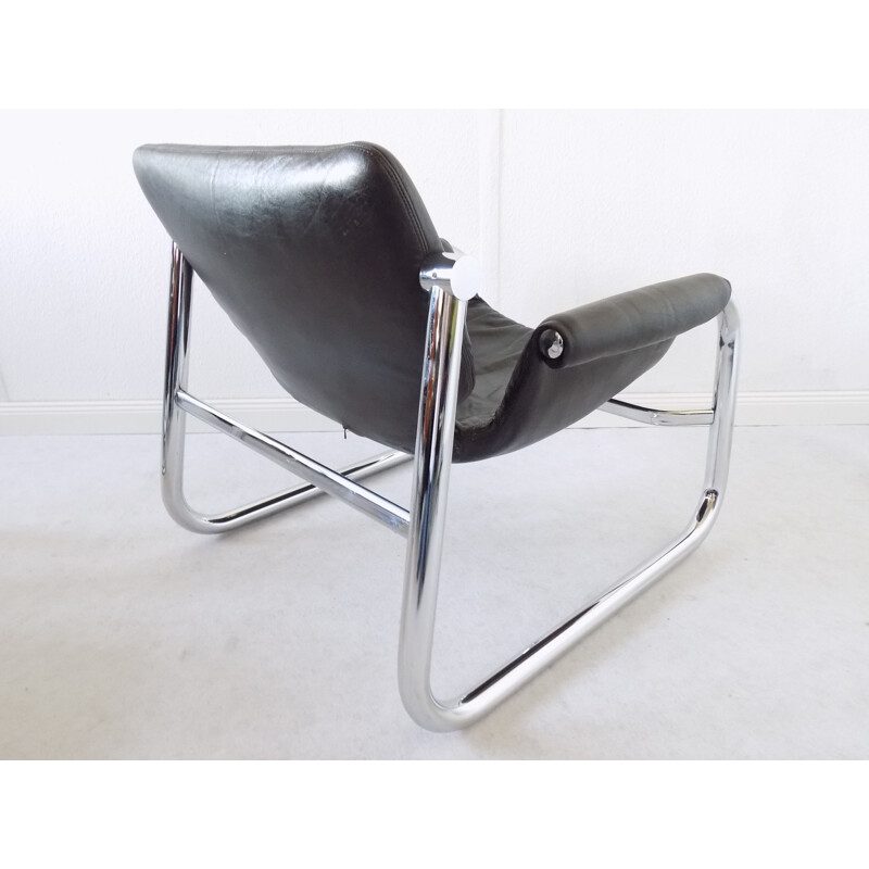 Vintage Alpha Sling leather chair by Maurice Burke for Pozza, 1960s