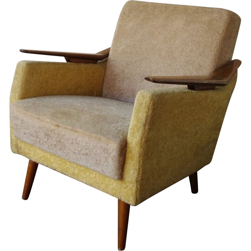 Vintage wooden and fabric armchair, 1960s