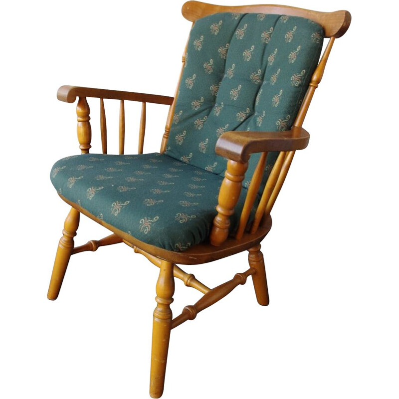 Vintage wooden and patterns armchair, 1970s
