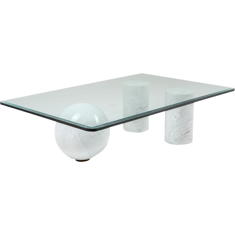 Vintage Italian white marble coffee table by Massimo Vignelli, 1970s