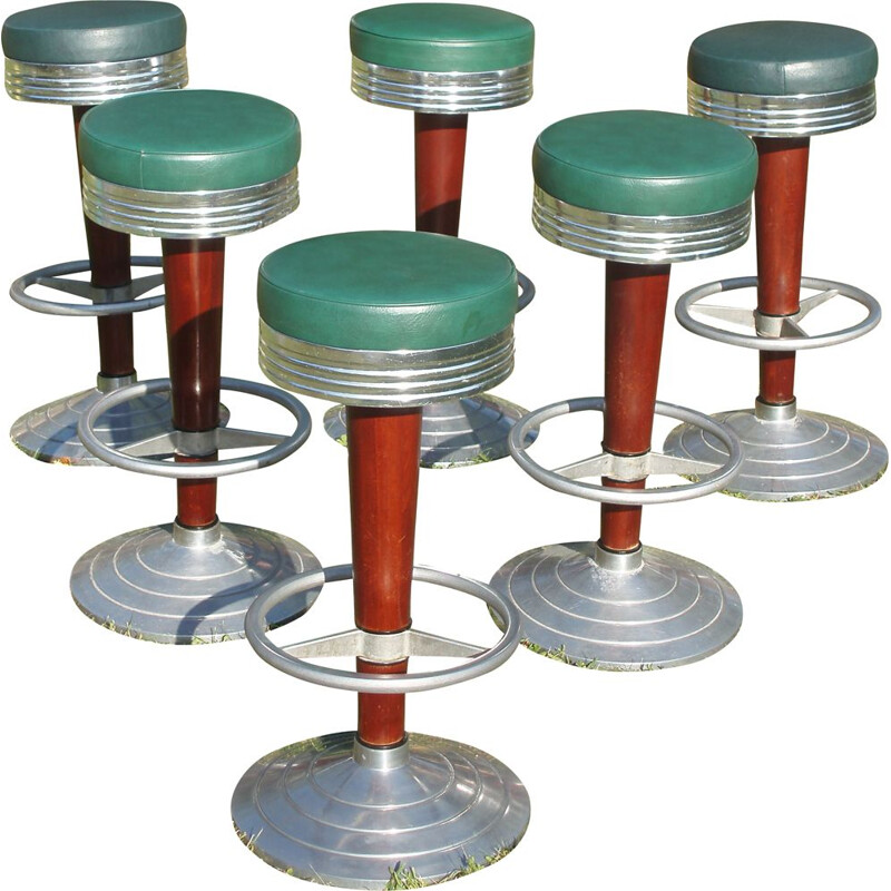 Set of 6 vintage American bar stools