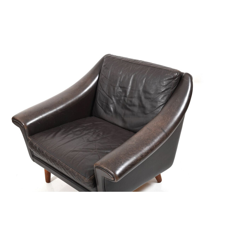 Danish Leather 3-Seater Sofa and Armchair by Aage Christiansen