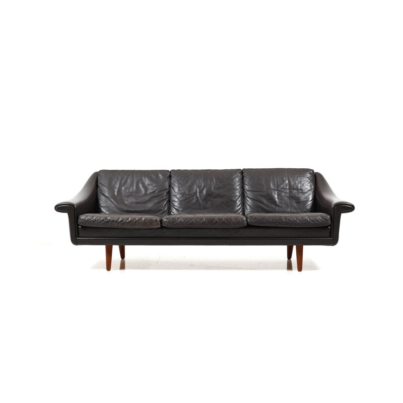 Danish Leather 3-Seater Sofa and Armchair by Aage Christiansen