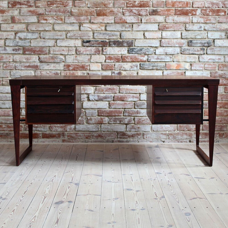 Vintage Rosewood Executive Desk by Kai Kristiansen, Model 70, 1950s