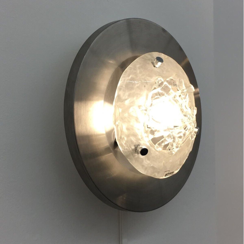 Vintage wall lamp "Pompeo" in metal and glass by Angelo Brotto, 1970