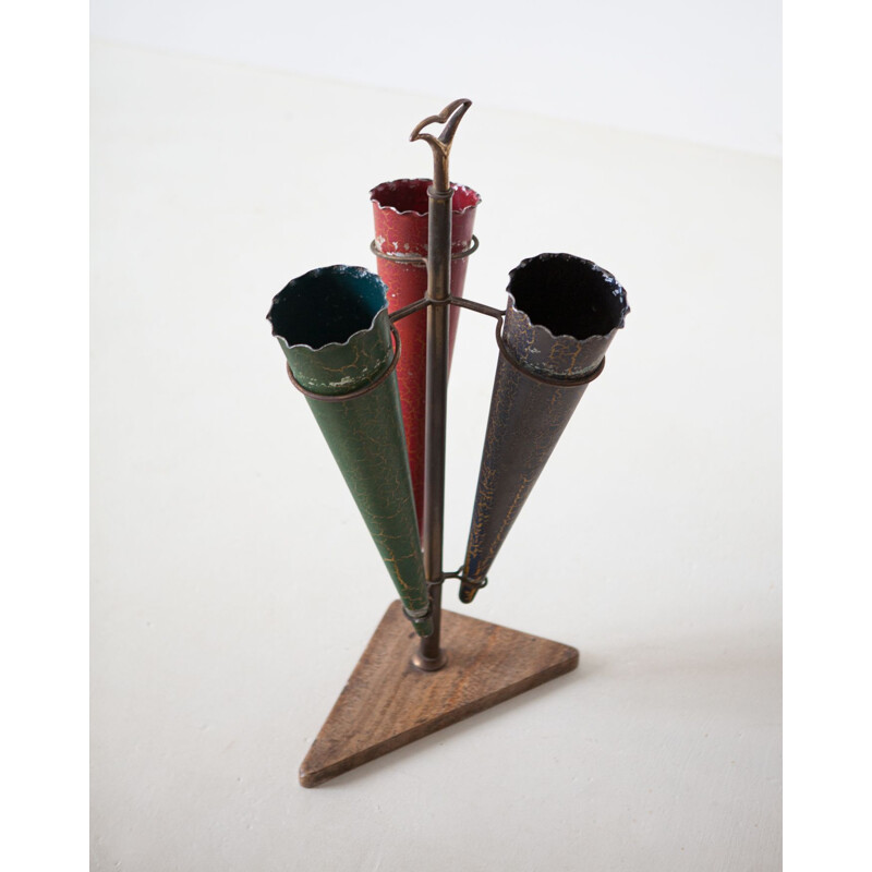 Vintage Italian Brass and Marble Umbrella Holder, 1950s