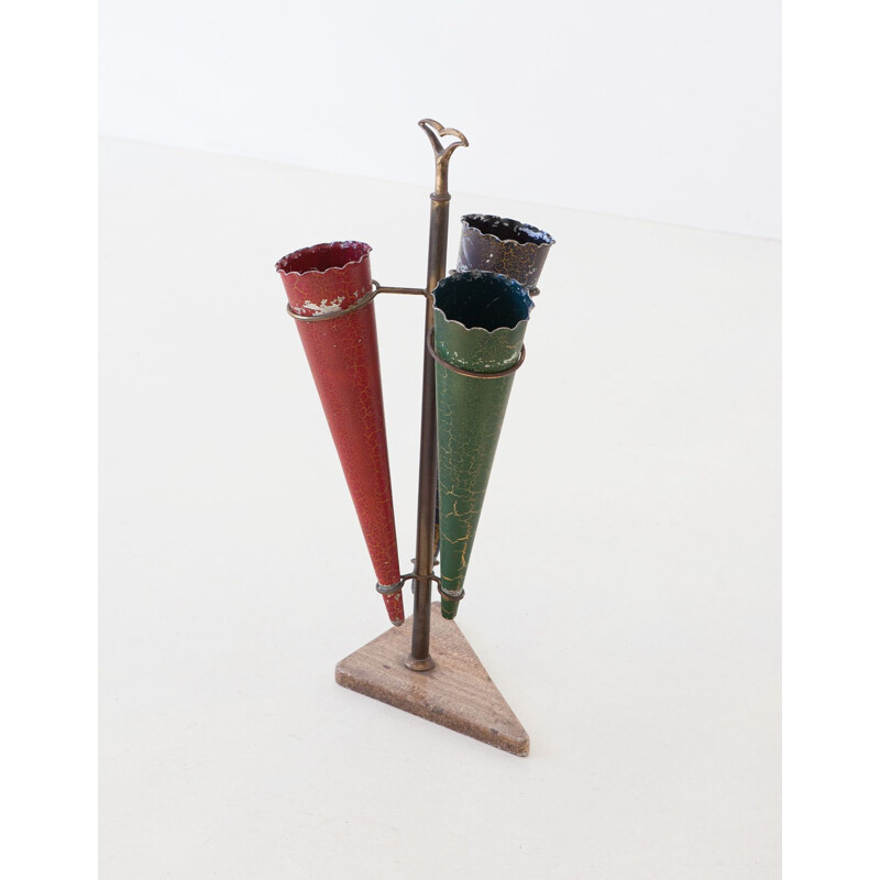 Vintage Italian Brass and Marble Umbrella Holder, 1950s