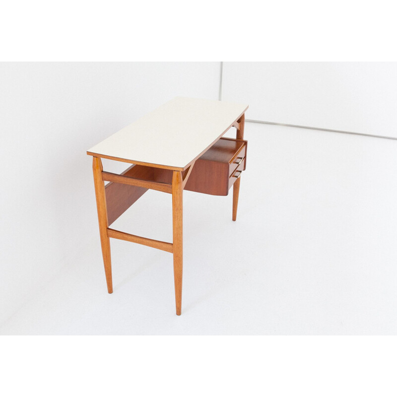 Restored Italian Teak and Brass Desk, 1950s