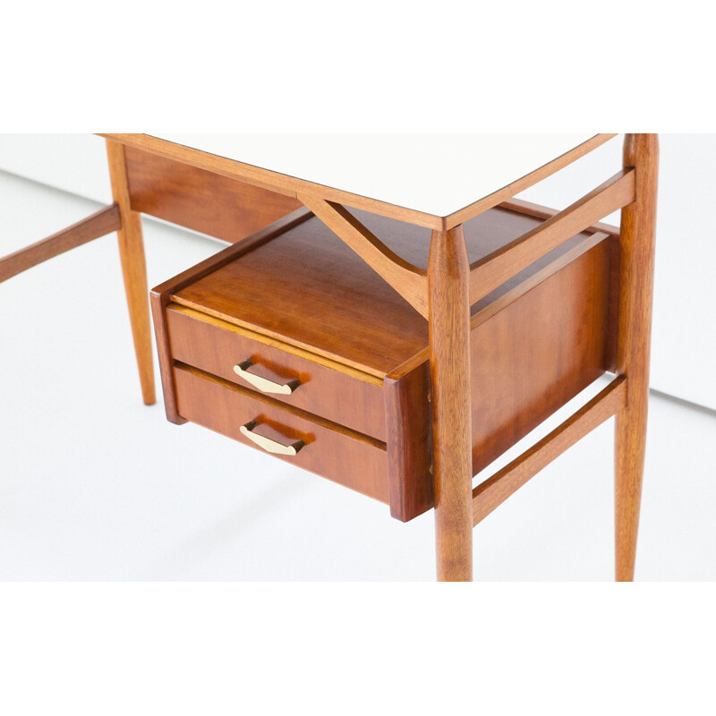 Restored Italian Teak and Brass Desk, 1950s