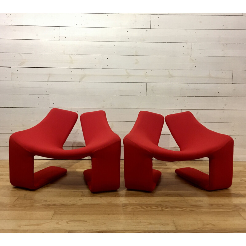 2 Red "Zen" chairs by Kwok Hoï Chan for Steiner, France 1970
