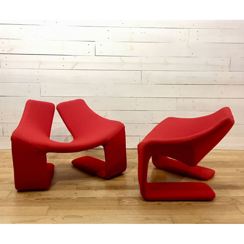 2 Red "Zen" chairs by Kwok Hoï Chan for Steiner, France 1970