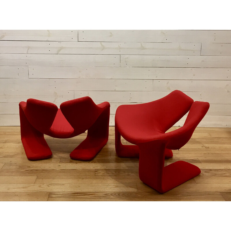 2 Red "Zen" chairs by Kwok Hoï Chan for Steiner, France 1970