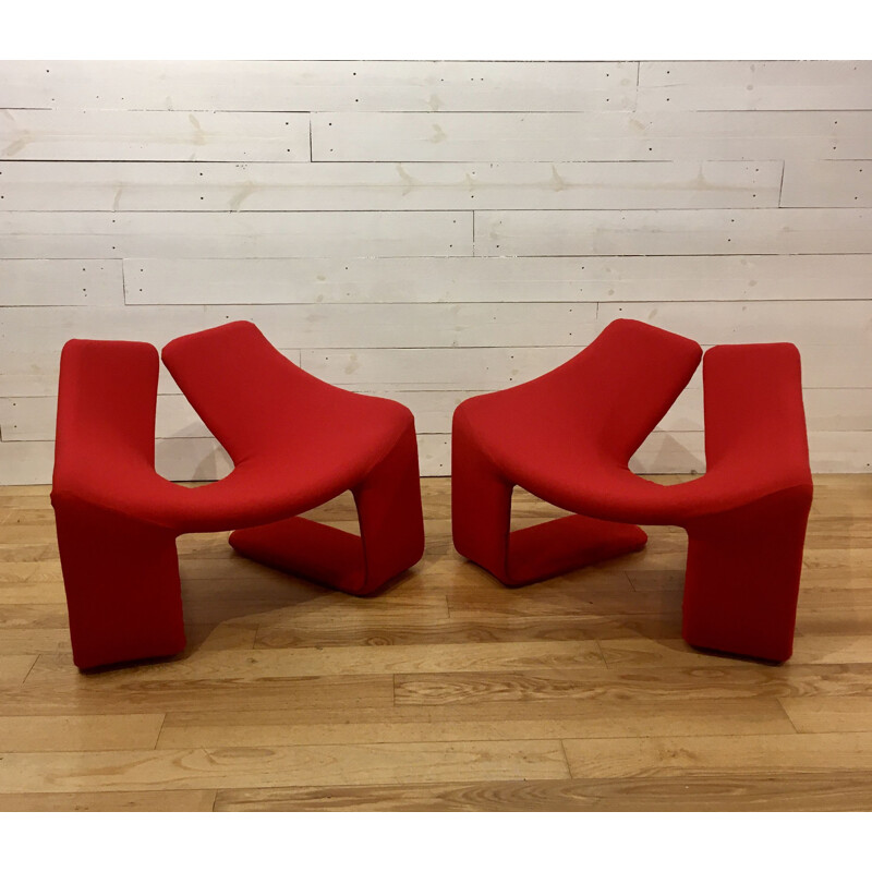 2 Red "Zen" chairs by Kwok Hoï Chan for Steiner, France 1970