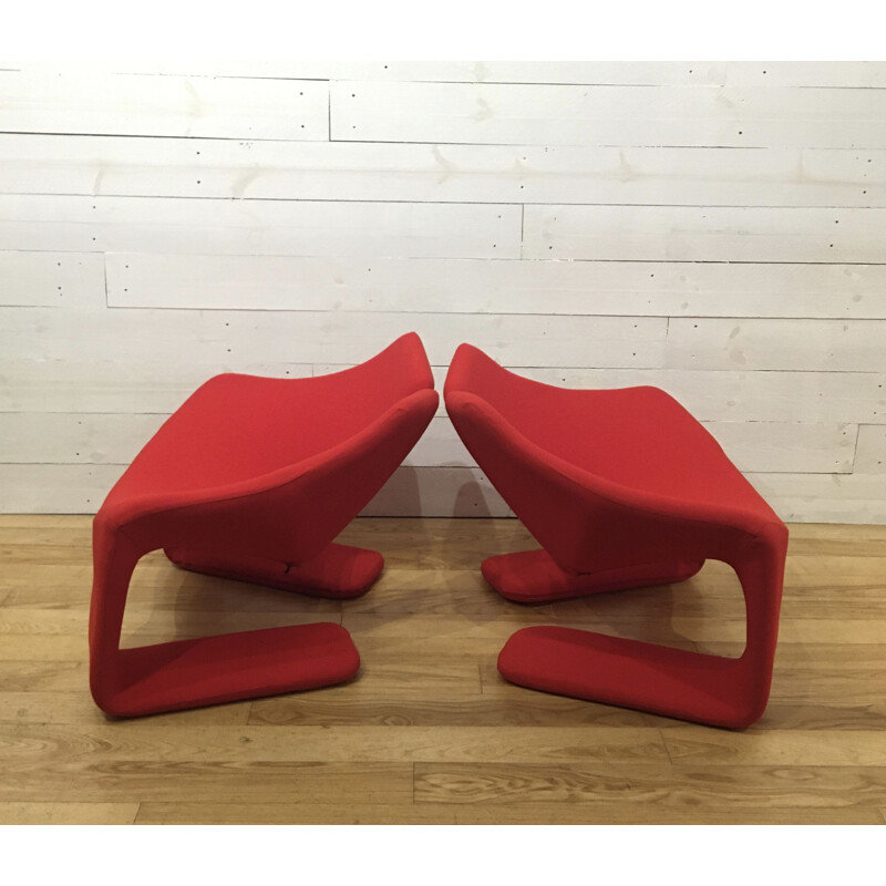 2 Red "Zen" chairs by Kwok Hoï Chan for Steiner, France 1970