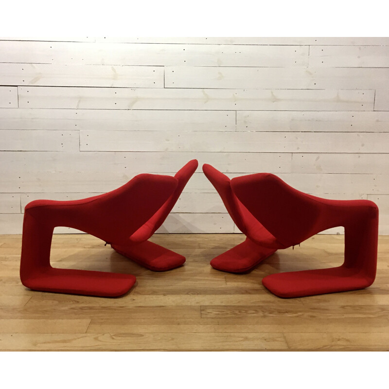 2 Red "Zen" chairs by Kwok Hoï Chan for Steiner, France 1970