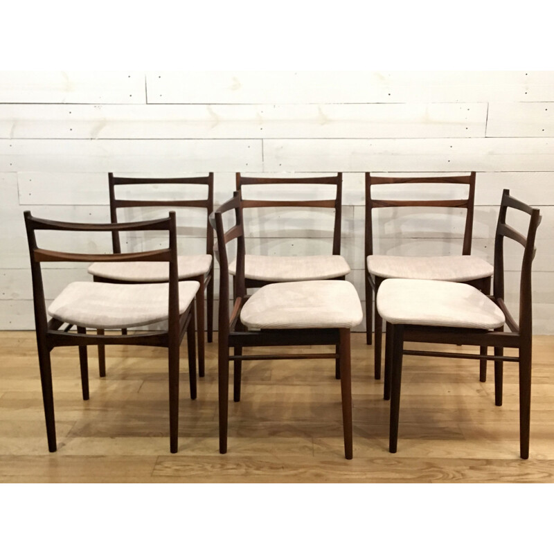 Set of six chairs in Rosewood from Rio, designed by Henry Rosengren Hansen for Brande Mobelindustri, Denmark 1962